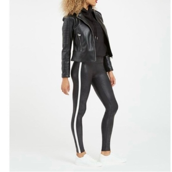 Like new! Spanx Faux Leather Tuxedo Side Stripe Leggings. XS. - Picture 1 of 6